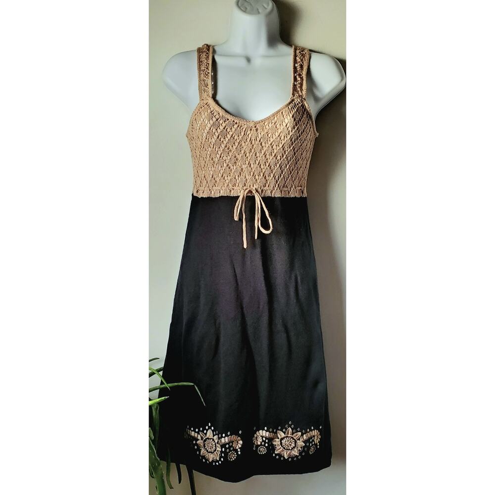 Vintage J.J. Basics Womens Embroidered  Sleeveless  Knit Dress Size S Boho 90s